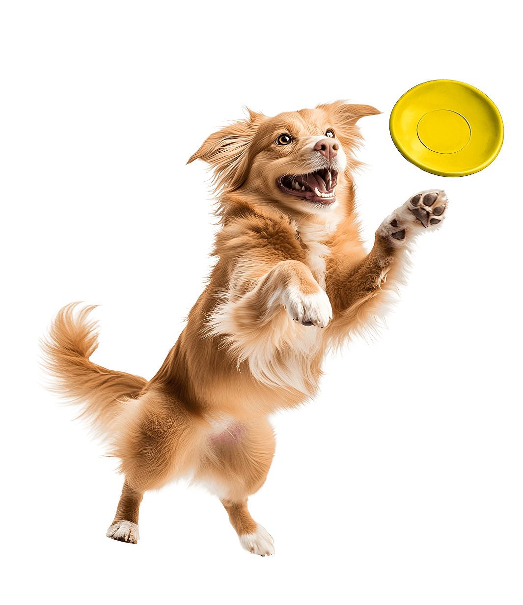 Dog jumping to catch a frissbee